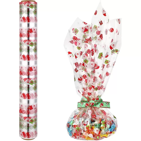 Toyvian Cellophane Wrap 3000x40cm Cellophane Roll 2 5 Mil Santa Claus Decorated Florist Wrapping Cellophane for Christmas Home Party Fruit Gift Decoration