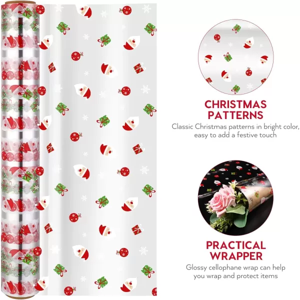 Toyvian Cellophane Wrap 3000x40cm Cellophane Roll 2 5 Mil Santa Claus Decorated Florist Wrapping Cellophane for Christmas Home Party Fruit Gift Decoration