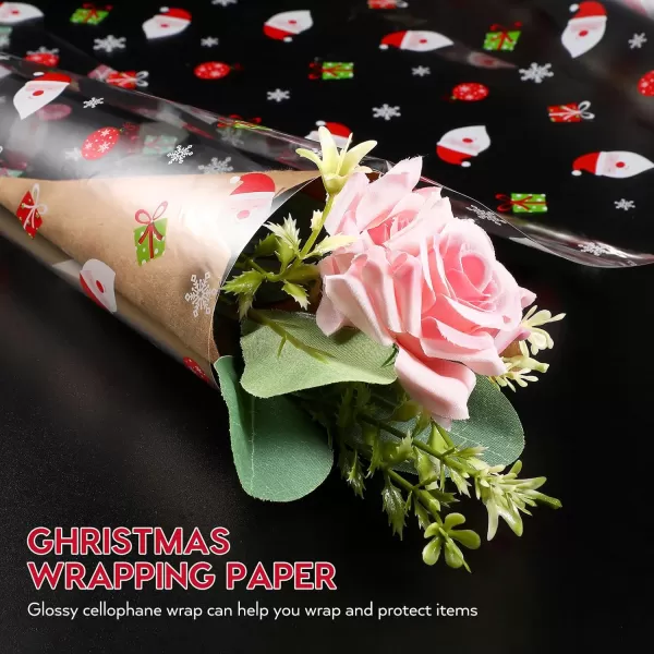 Toyvian Cellophane Wrap 3000x40cm Cellophane Roll 2 5 Mil Santa Claus Decorated Florist Wrapping Cellophane for Christmas Home Party Fruit Gift Decoration