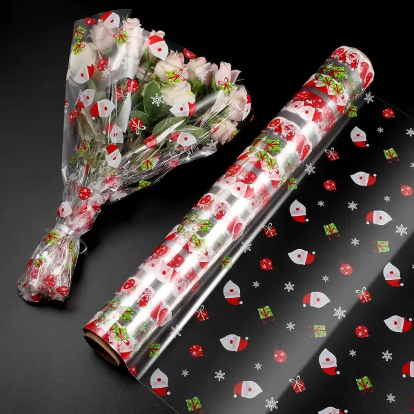 Toyvian Cellophane Wrap 3000x40cm Cellophane Roll 2 5 Mil Santa Claus Decorated Florist Wrapping Cellophane for Christmas Home Party Fruit Gift Decoration