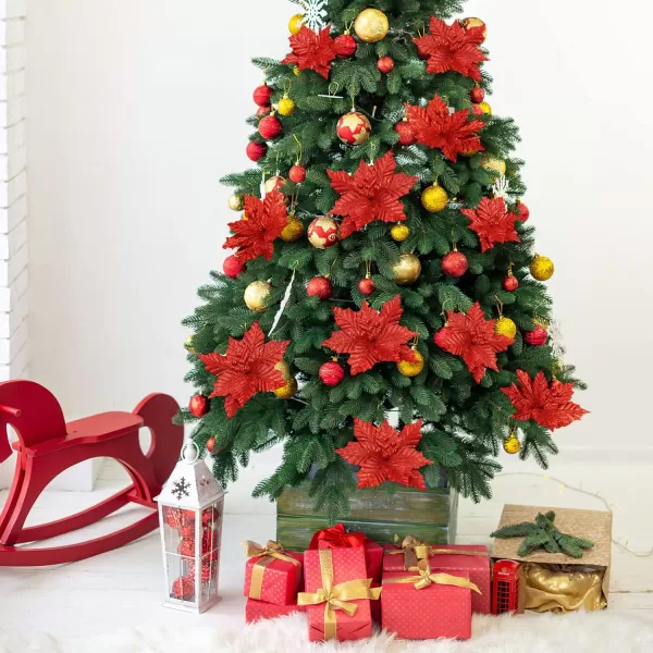 Toyvian Christmas Flower with Stem 12PCS Artificial Christmas Flowers Decorations with Clips Xmas Tree Ornaments Glitter Flower 79in Inches Christmas Artificial Flowers for Xmas WreathRed