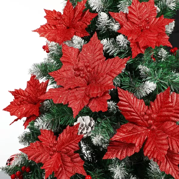 Toyvian Christmas Flower with Stem 12PCS Artificial Christmas Flowers Decorations with Clips Xmas Tree Ornaments Glitter Flower 79in Inches Christmas Artificial Flowers for Xmas WreathRed