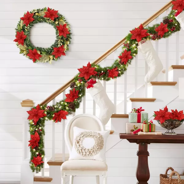 Toyvian Christmas Flower with Stem 12PCS Artificial Christmas Flowers Decorations with Clips Xmas Tree Ornaments Glitter Flower 79in Inches Christmas Artificial Flowers for Xmas WreathRed