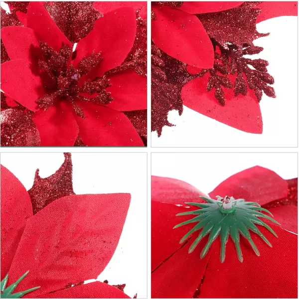 Toyvian Christmas Glitter Artificial Poinsettia Flowers 12pcs Christmas Tree Flowers Ornaments Xmas Party Decoration with 12pcs Stems and Clips GoldRed