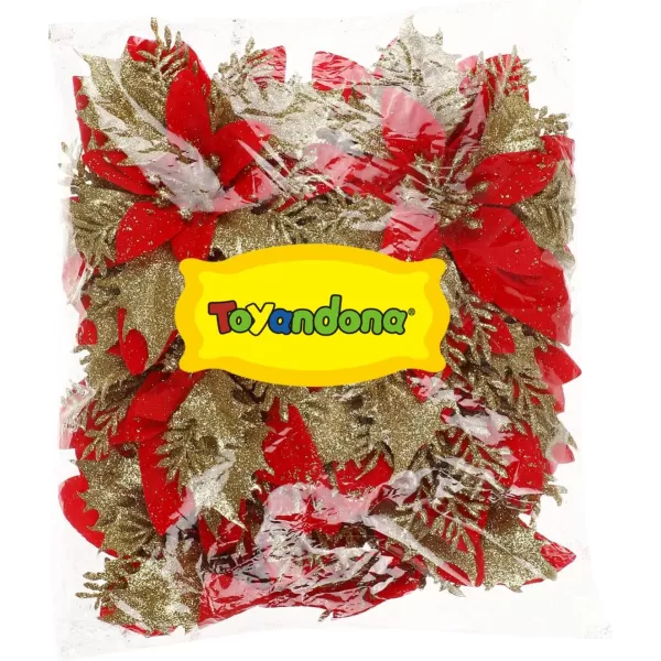 Toyvian Christmas Glitter Poinsettia Xmas Artificial Flowers Decorations with Clips and Stems Glitter Christmas Tree Fake Flowers for Christmas Wreath Door Garland Xmas Tree Wedding New YearRed