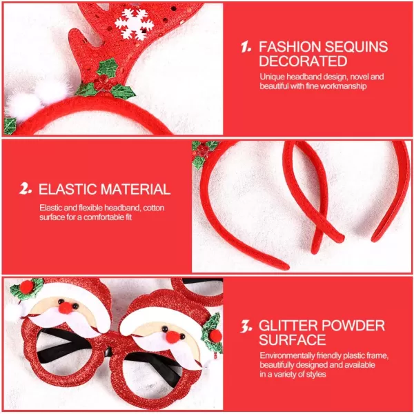 Toyvian Christmas Headbands Sunglasses Christmas Novelty Party Decoration Reindeer Hair Bands Santa Christmas Hair Accessories for Kids Adults8 PackAssorted Styles