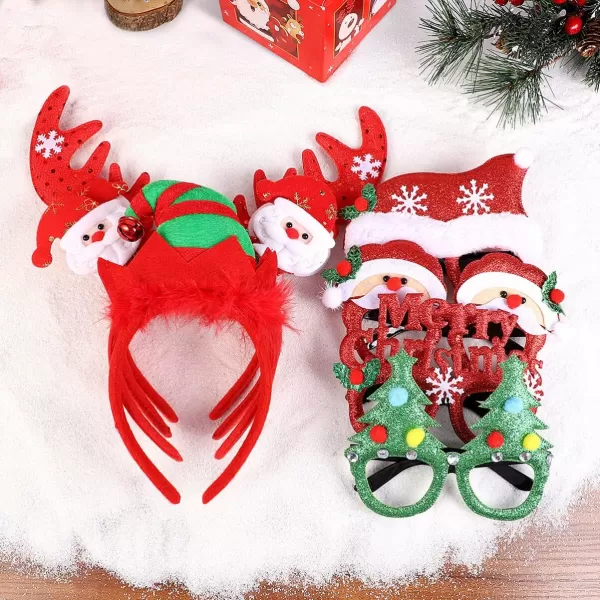 Toyvian Christmas Headbands Sunglasses Christmas Novelty Party Decoration Reindeer Hair Bands Santa Christmas Hair Accessories for Kids Adults8 PackAssorted Styles