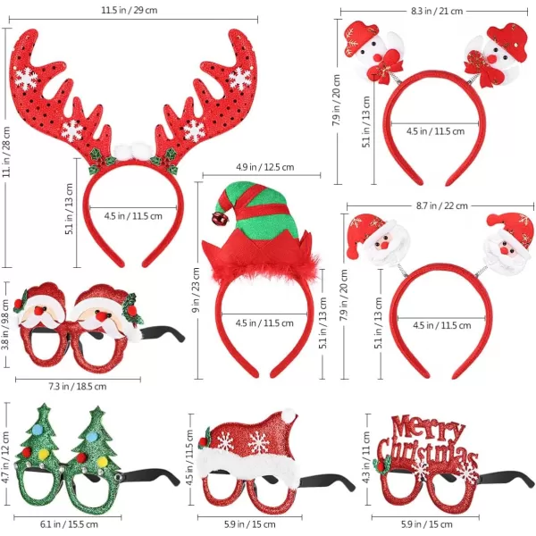 Toyvian Christmas Headbands Sunglasses Christmas Novelty Party Decoration Reindeer Hair Bands Santa Christmas Hair Accessories for Kids Adults8 PackAssorted Styles