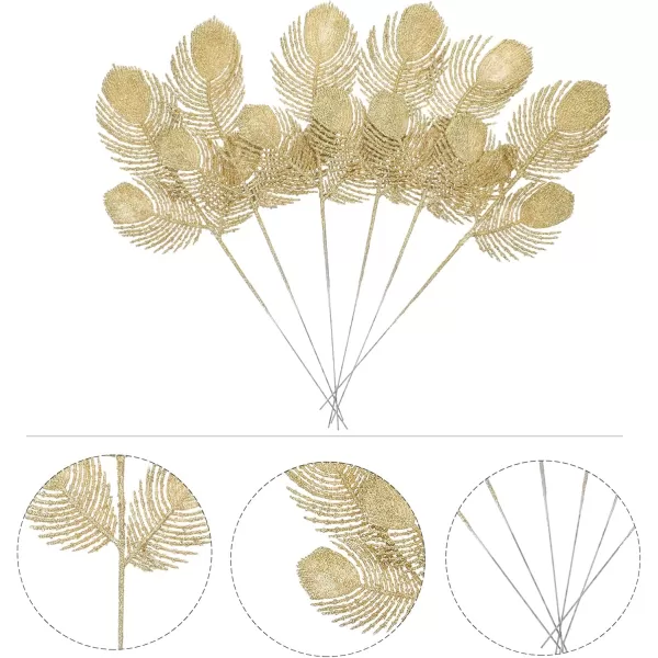 Toyvian Christmas Leaves Stems 6pcs Artificial Glitter Leaf Fake Plant Leaves Glitter Leaf Spray Floral Vase Arrangement Bouquets for Christmas Tree Wedding Party Decor SilverGolden