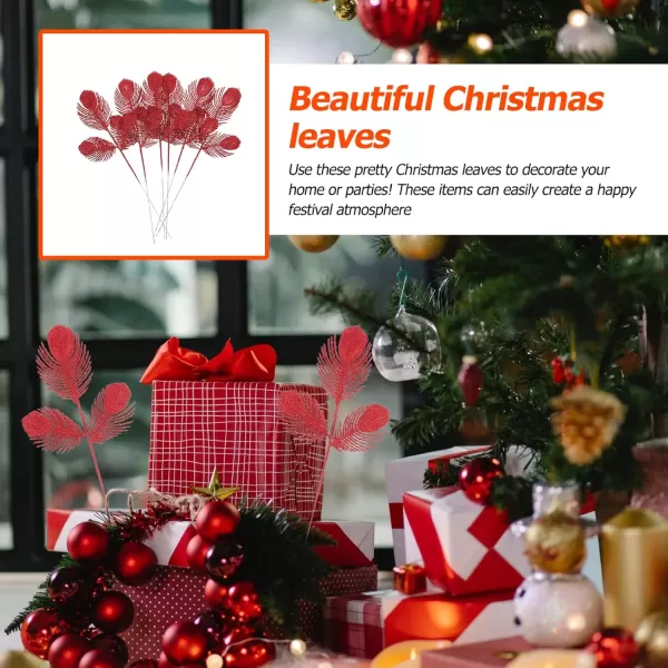 Toyvian Christmas Leaves Stems 6pcs Artificial Glitter Leaf Fake Plant Leaves Glitter Leaf Spray Floral Vase Arrangement Bouquets for Christmas Tree Wedding Party Decor SilverRed