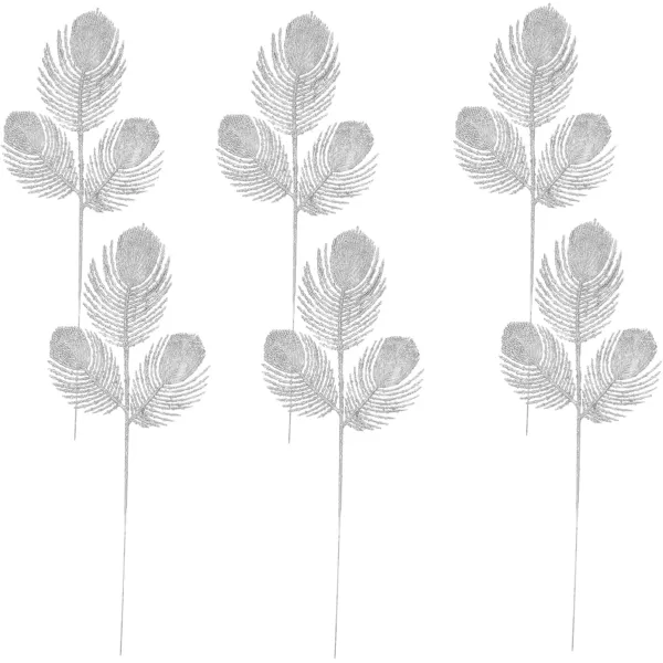 Toyvian Christmas Leaves Stems 6pcs Artificial Glitter Leaf Fake Plant Leaves Glitter Leaf Spray Floral Vase Arrangement Bouquets for Christmas Tree Wedding Party Decor SilverSilver