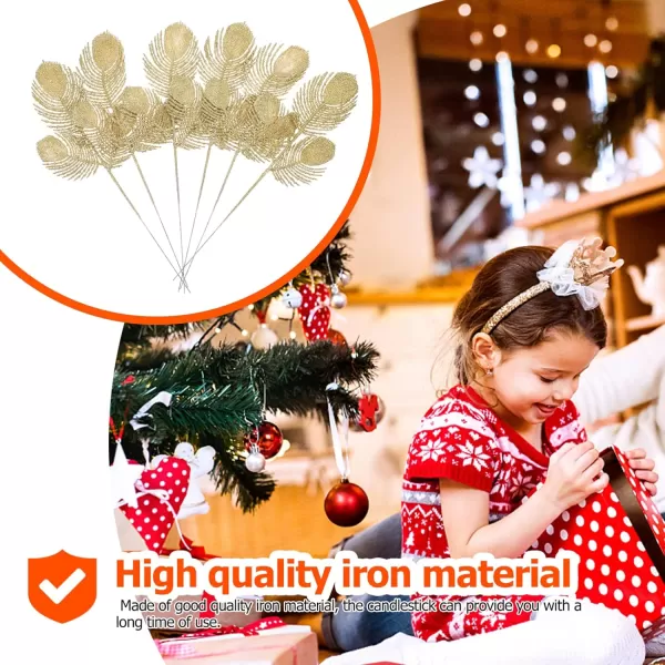 Toyvian Christmas Leaves Stems 6pcs Artificial Glitter Leaf Fake Plant Leaves Glitter Leaf Spray Floral Vase Arrangement Bouquets for Christmas Tree Wedding Party Decor SilverGolden