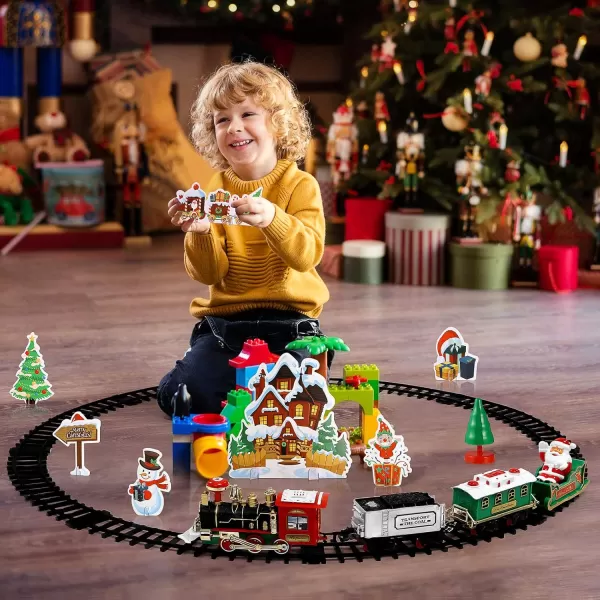 Toyvian Christmas Railway Train Set with 472quot Railway Track ampamp 4 Cars Lights and Sounds RailwayBattery Operated Locomotive Engine Play Set Electronic Toys Gift for Kids