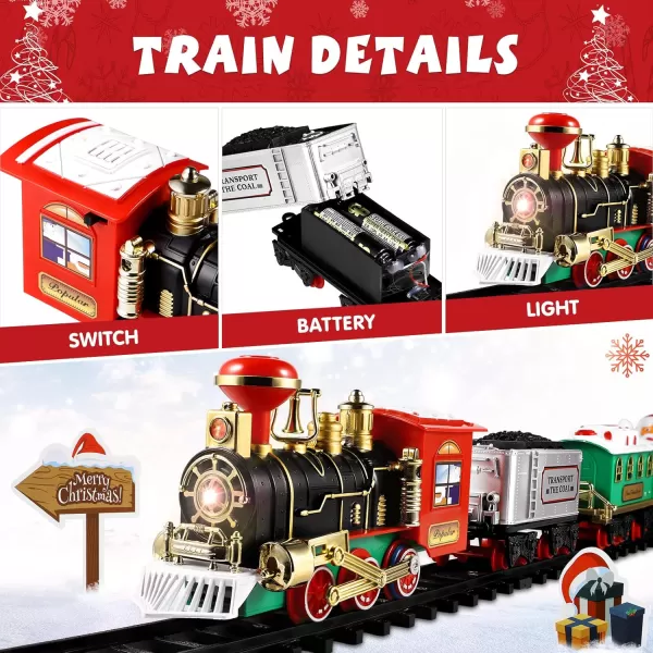 Toyvian Christmas Railway Train Set with 472quot Railway Track ampamp 4 Cars Lights and Sounds RailwayBattery Operated Locomotive Engine Play Set Electronic Toys Gift for Kids