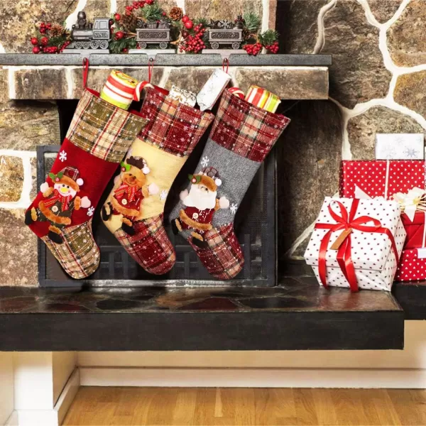 Toyvian Christmas StockingBig Xmas Stockings Decoration187quot Santa Snowman Reindeer Stocking Christmas Decorations and Party Accessory Set of 3Style2