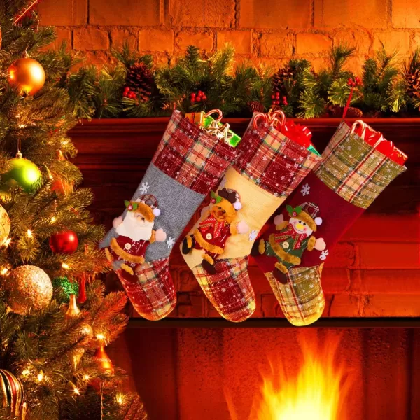 Toyvian Christmas StockingBig Xmas Stockings Decoration187quot Santa Snowman Reindeer Stocking Christmas Decorations and Party Accessory Set of 3Style2