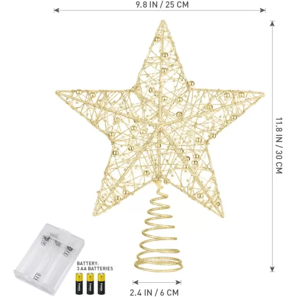 Toyvian Christmas Tree Topper StarChristmas Decorations Lighted Wire Xmas Tree Star for Christmas Tree Ornament 12 InchGolden