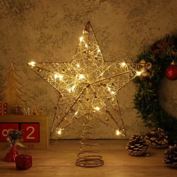 Toyvian Christmas Tree Topper StarChristmas Decorations Lighted Wire Xmas Tree Star for Christmas Tree Ornament 12 InchGolden