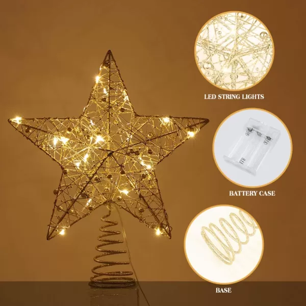 Toyvian Christmas Tree Topper StarChristmas Decorations Lighted Wire Xmas Tree Star for Christmas Tree Ornament 12 InchGolden