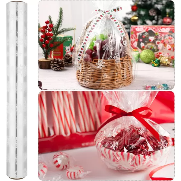 Toyvian Clear Cellophane Wrap Roll Width 169 Inches Length 984 Feet 25 Mil Thicken Christmas Snowflake Cellophane Roll Crystal Wrappings for Hampers Baskets Flower Florist Wrap