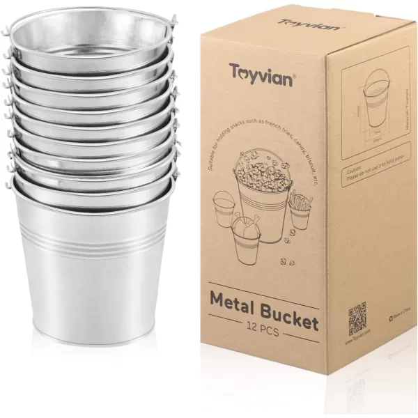 Toyvian Metal Buckets Mini Tinplate Bucket4 Inch Metallic Pails with Handle for Party Favors Candy Votive Candles Trinkets Small Plants12 Pieces