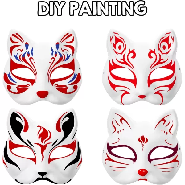 Toyvian Therian Mask Cat Masks Fox Mask Set White Paper Mask Hand Painted Blank Mask Diy Your Own Mask Cosplay Fox and Cat Animal Mask DIY Blank Masks Masquerade Accessories