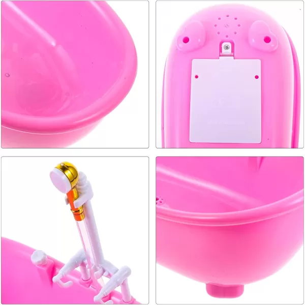 Toyvian Toy Bathtub for Dolls Baby Doll Real Working Bath Set Electric Bathtub with Shower and Faucet Pretend Play Toy Play Water Accessories Fits Most Dolls Up to 12