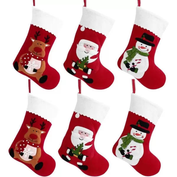 Christmas Holiday Stockings Christmas Hanging Bags 6PCS Red Felt Xmas Tree Decorations Santa Snowman Reindeer Treat Bag