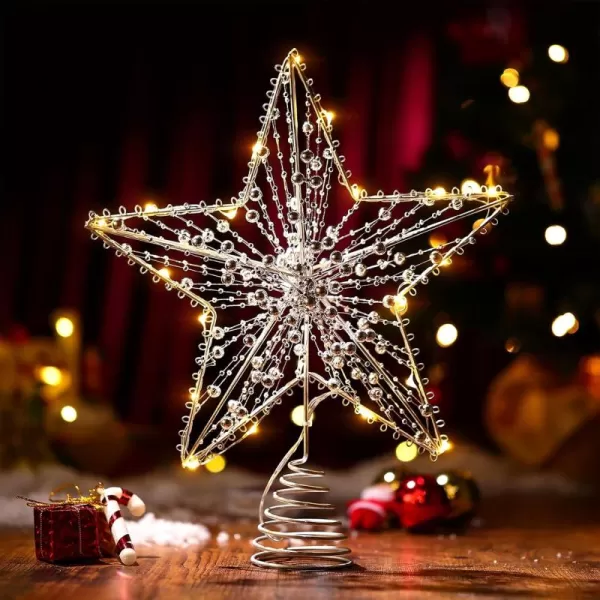 Christmas Tree Topper Star Star Tree Topper Lighted with LED Wire Christmas Tree Decorations Christmas Tree Ornament Xmas Party Decoration 12 InchGoldenSilver