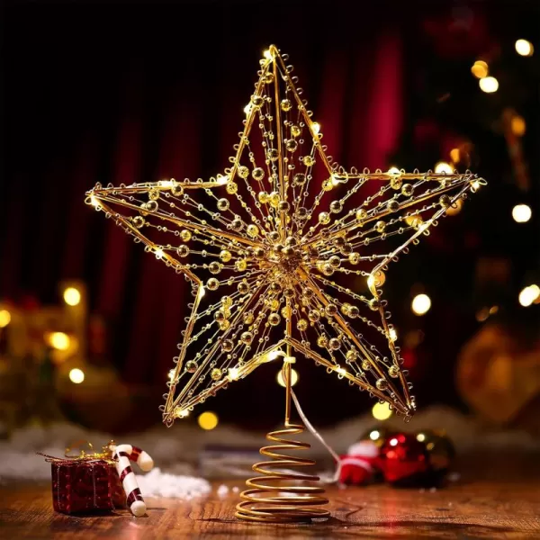 Christmas Tree Topper Star Star Tree Topper Lighted with LED Wire Christmas Tree Decorations Christmas Tree Ornament Xmas Party Decoration 12 InchGoldenGolden