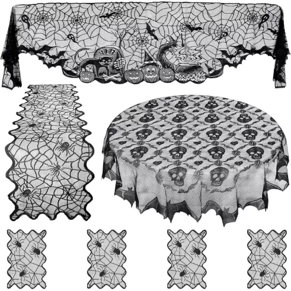 Toyvian 1 Set Halloween Decoration Set Halloween Skull Bat Lace Tablecloth Spiderweb Fireplace Mantle Scarf Spider Web Table Runner Cover Table Topper for Home Party