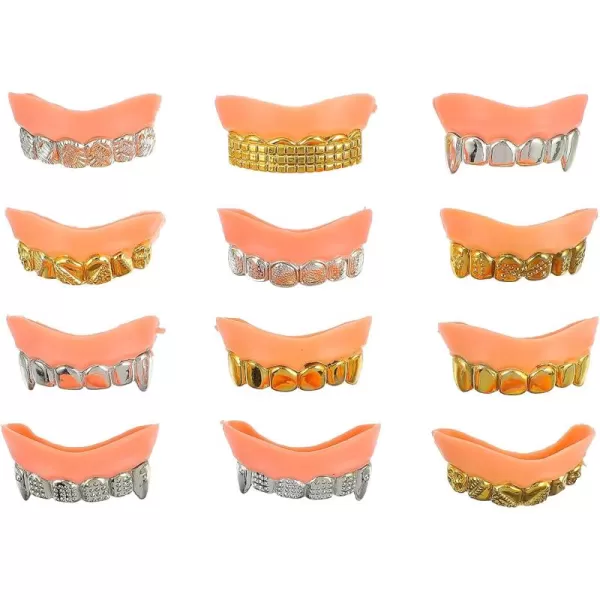 Toyvian 10pcs Cosplay Teeth Golden Silver Denture Teeth Fake Teeth Gag False Party Teeth for Halloween Prop Costume Party Accessories Favors