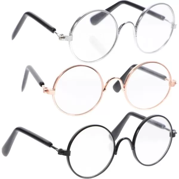 Toyvian 3Pcs Doll Glasses 3 Pairs Metal Wire Rim Glasses Doll Eyewear Mini Glasses Fits for 18in Dolls Mini Dolls Costume Accessories Assorted Color 83cm326inch W