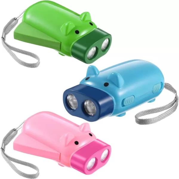 Toyvian 3pcs Flashlights Cute Cartoon Pig Emergency Torch Hand Pressing Flashlights for Adults Camping Trip Hiking