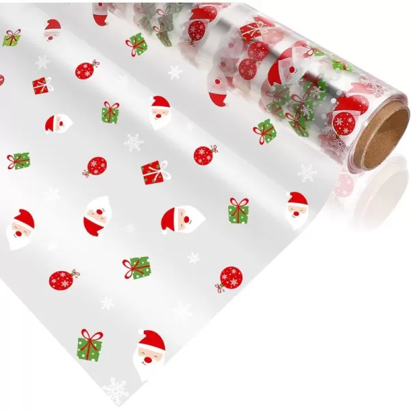 Toyvian Cellophane Wrap 3000x40cm Cellophane Roll 2 5 Mil Santa Claus Decorated Florist Wrapping Cellophane for Christmas Home Party Fruit Gift Decoration