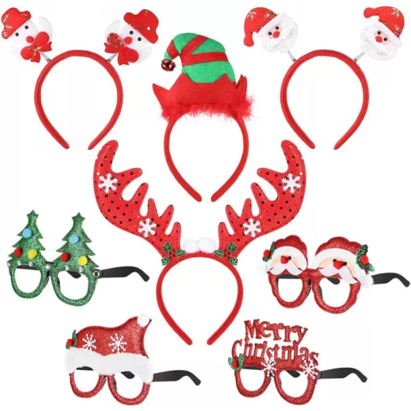 Toyvian Christmas Headbands Sunglasses Christmas Novelty Party Decoration Reindeer Hair Bands Santa Christmas Hair Accessories for Kids Adults8 PackAssorted Styles