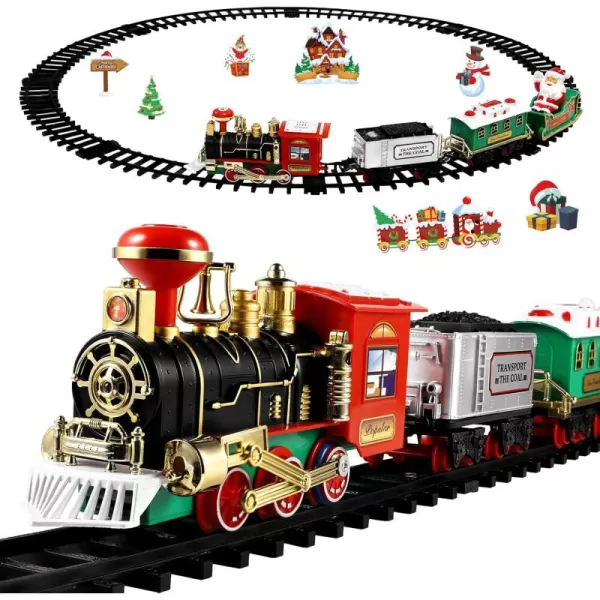 Toyvian Christmas Railway Train Set with 472quot Railway Track ampamp 4 Cars Lights and Sounds RailwayBattery Operated Locomotive Engine Play Set Electronic Toys Gift for Kids