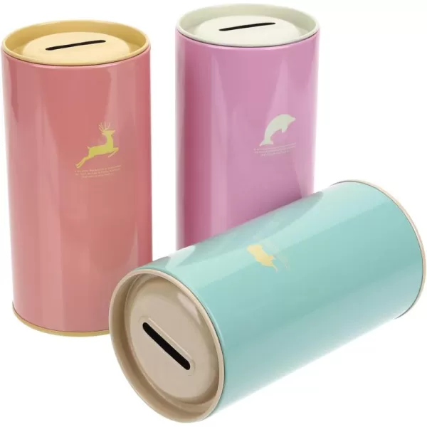 Toyvian Home Piggy 3pcs Money Saving Jar Piggy Bank Money Bank Coin Jar Coin Holder Coin Sorter Money Saver Tin Can145cm57inch Tall Vintage Decor Storage Box