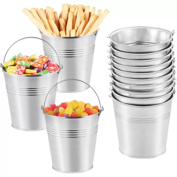 Toyvian Metal Buckets Mini Tinplate Bucket4 Inch Metallic Pails with Handle for Party Favors Candy Votive Candles Trinkets Small Plants12 Pieces