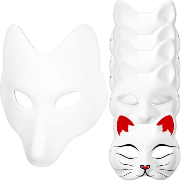 Toyvian Therian Mask Cat Masks Fox Mask Set White Paper Mask Hand Painted Blank Mask Diy Your Own Mask Cosplay Fox and Cat Animal Mask DIY Blank Masks Masquerade Accessories