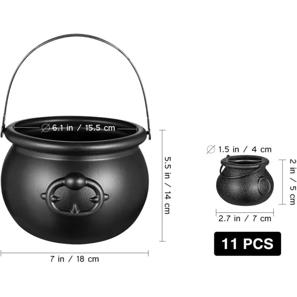 12pcs Halloween Black Cauldrons11 Mini Cauldrons ampamp 1 Large 8 ozCandy Bucket Kettle Multipurposed Novelty Candy Holder Pot with Handle for Halloween Party