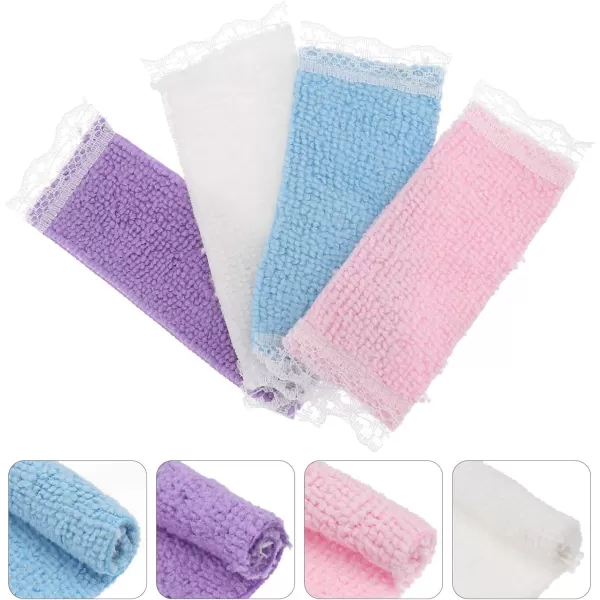 4Pcs Dollhouse Miniature Bath Towel Bathroom Accessories 1 12 Dollhouse Bathroom Furniture Dolls House Play House Accessory for Kids Random Color