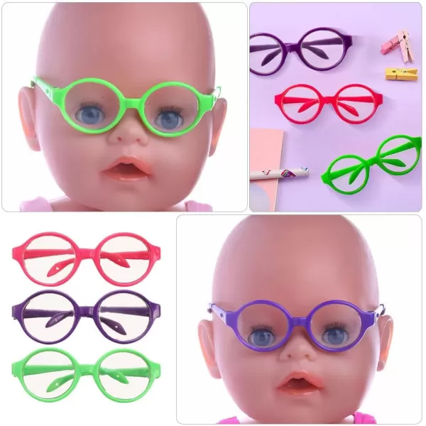 Girl Toys 3 Pairs Doll Glasses Doll Eyeglasses Miniature Plastic Glasses Round Glasses Frame Mini Glasses for 18 Inches Dolls Toy