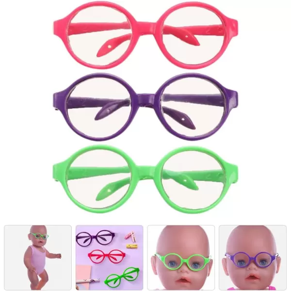 Girl Toys 3 Pairs Doll Glasses Doll Eyeglasses Miniature Plastic Glasses Round Glasses Frame Mini Glasses for 18 Inches Dolls Toy