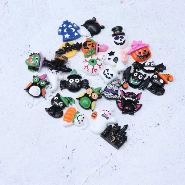 Halloween Resin Embellishments Halloween Resin Charms Ornaments Nail Decor Bat Pumpkin Witch Ghost Halloween Flat Back for Making Phone Case DIY Headband Craft Making 24PCS