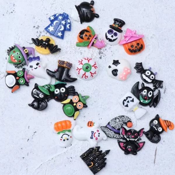 Halloween Resin Embellishments Halloween Resin Charms Ornaments Nail Decor Bat Pumpkin Witch Ghost Halloween Flat Back for Making Phone Case DIY Headband Craft Making 24PCS