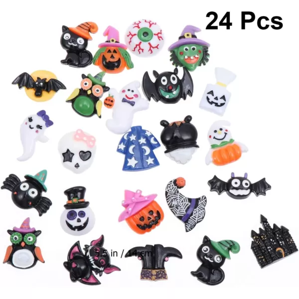 Halloween Resin Embellishments Halloween Resin Charms Ornaments Nail Decor Bat Pumpkin Witch Ghost Halloween Flat Back for Making Phone Case DIY Headband Craft Making 24PCS