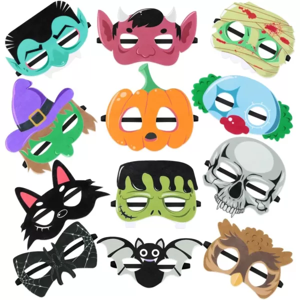 Halloween Superhero Foam Mask Cartoon Witch Monster Bat Spider Felt Masks for Kids Halloween Party Favors 12 Pieces