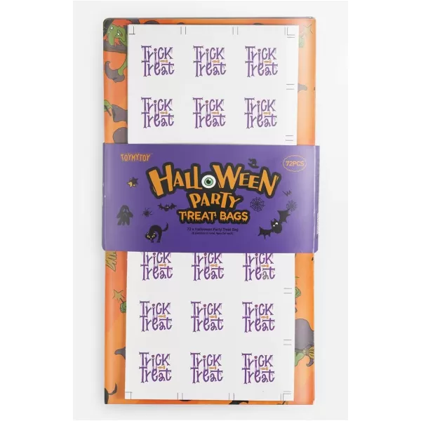 Halloween Treat Bags Halloween Goodie Bags Candy Bag Paper Bags with Trick or Treat Stickers Bags 72Pack 8 Assorted Designs Holiday Goodie Bags 98x5x3inch