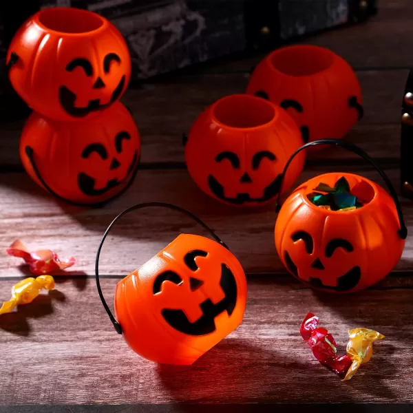 Toyvian 6pcs Halloween Pumpkin Bucket Mini Round Pumpkin Bucket Portable Children Trick or Treat Candy Holder Halloween Plastic Pumpkin Portable Pumpkin Bucket Small Halloween Pumpkin Candy Box